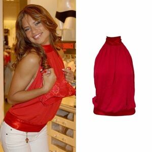 Open Back Bow Tie Halter Blouse As Seen On Adriana Lima